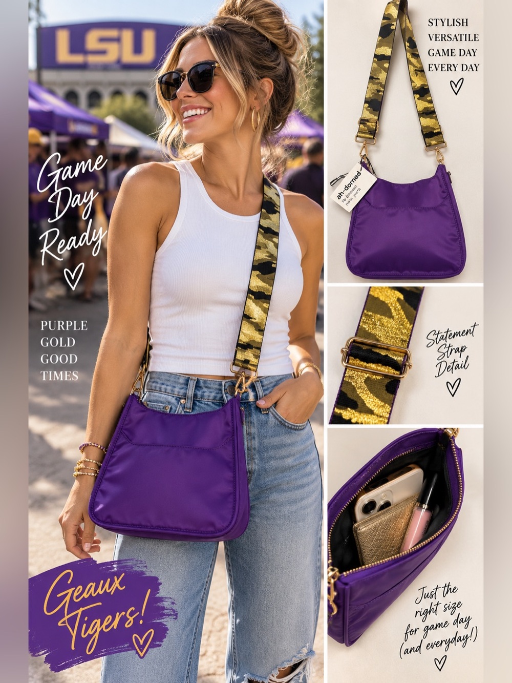 NWT Ah Dorned Purple & Gold Crossbody Bag – Game Day / LSU Colors